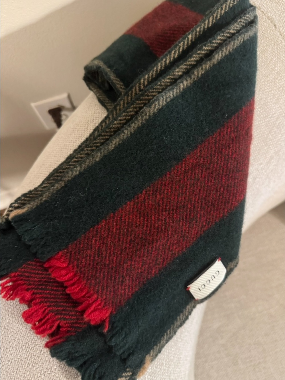 Authentic Gucci Dark Green & Red Wool Scarf